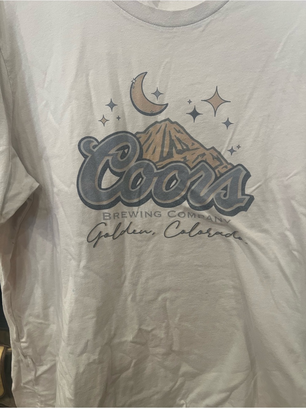 Bella Canvas Coors Beer Cream Graphic Tee with Blue & Tan Moon Design